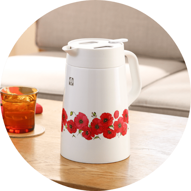 [Floral (Poppy) Pattern] Stainless Steel Handy Jugs (Push Lever Type) PWO-T120