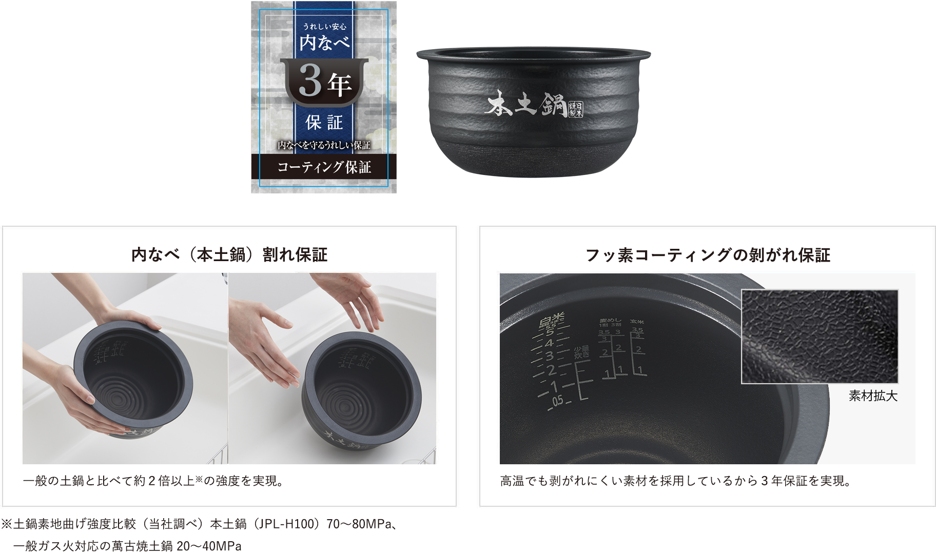 Two types of warranties to protect the inner pot (authentic donabe). Introduction image