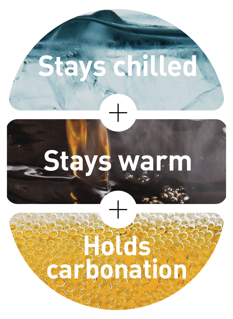 Stays chilled+Stays warm+Holds carbonation