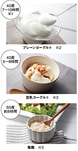 細かい温度設定でヨーグルトから発酵食作りまで手軽に楽しめます。 細かい温度設定でヨーグルトから発酵食作りまで手軽に楽しめます。