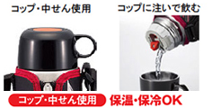コップ・中せん使用では保温保冷OK コップ・中せん使用では保温保冷OK