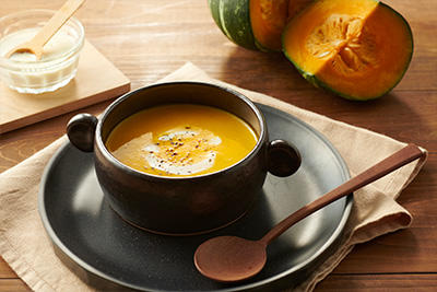 Pumpkin soup made from whole pumpkin including its seeds