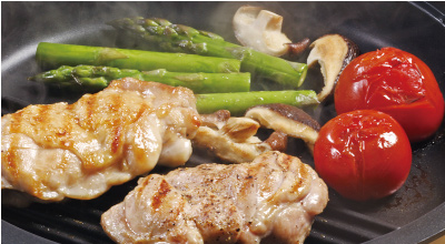 A corrugated plate with a vegetable section