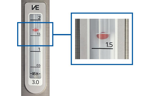 Water level gauge with a red ball