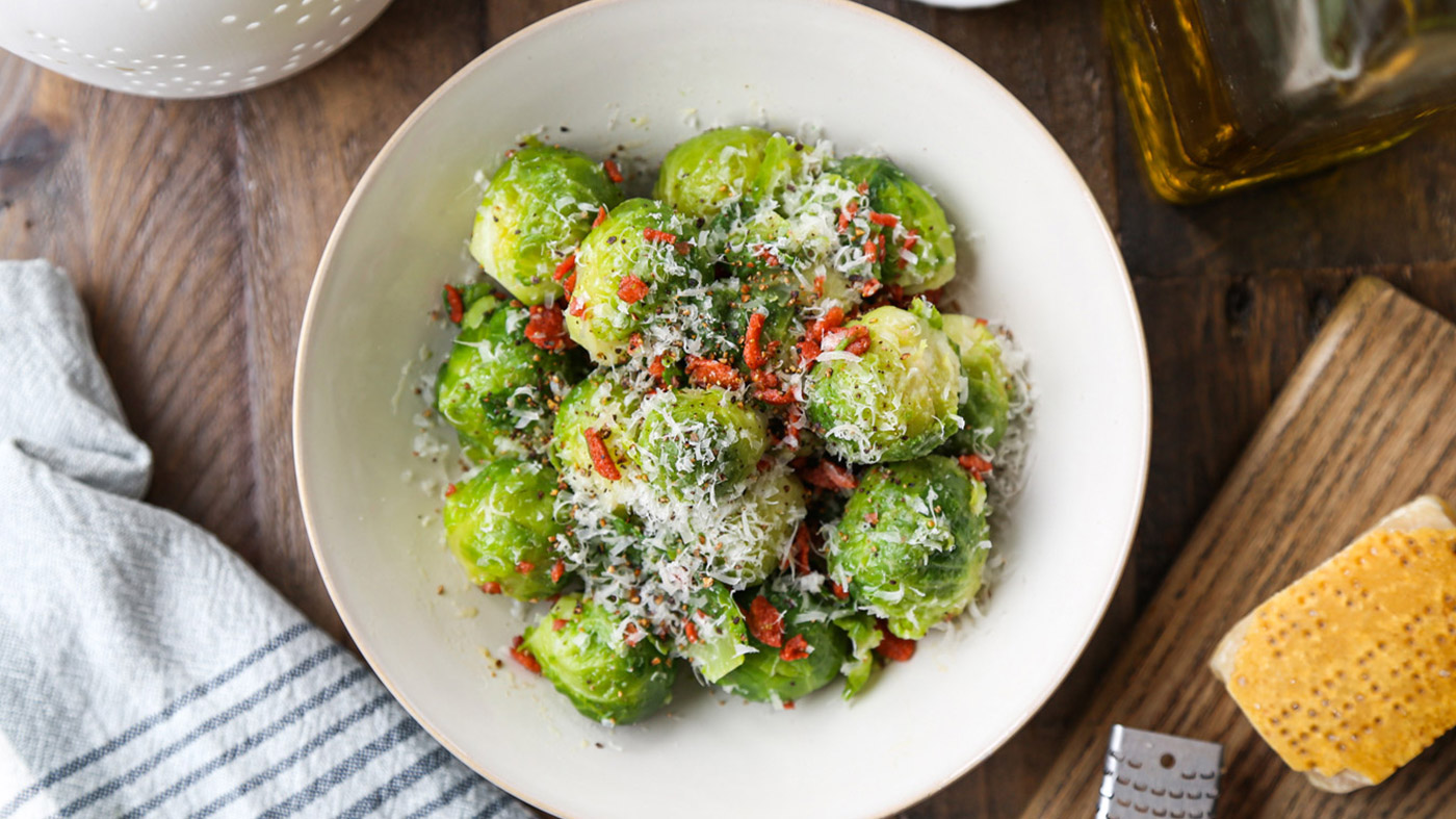 Bacon and Cheese Rice Cooker Brussels Sprouts