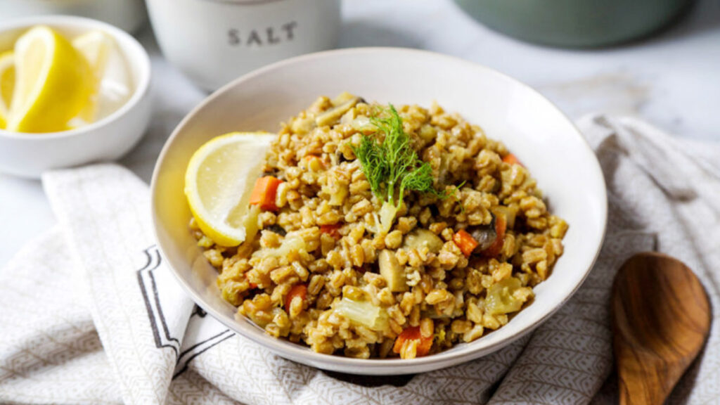 Mushroom and Fennel Farro Risotto