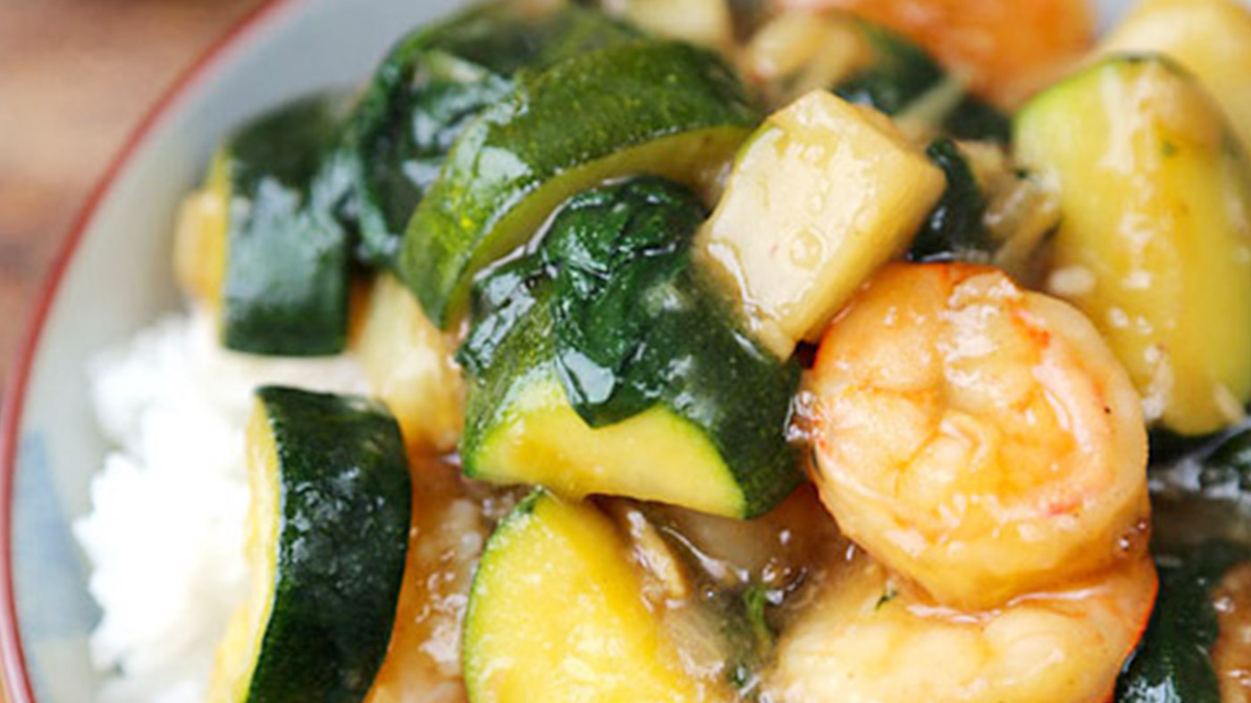 Shrimp, Potato and Zucchini Ankake Donburi