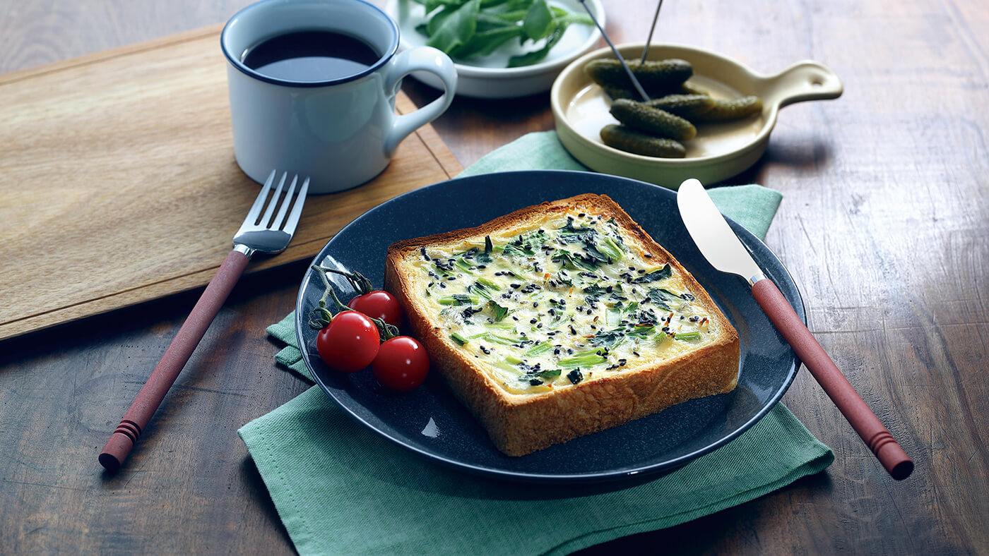 Japanese Style Quiche Toast with Komatsuna and Chirimen