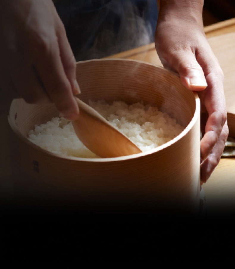 Steam rising from freshly cooked rice