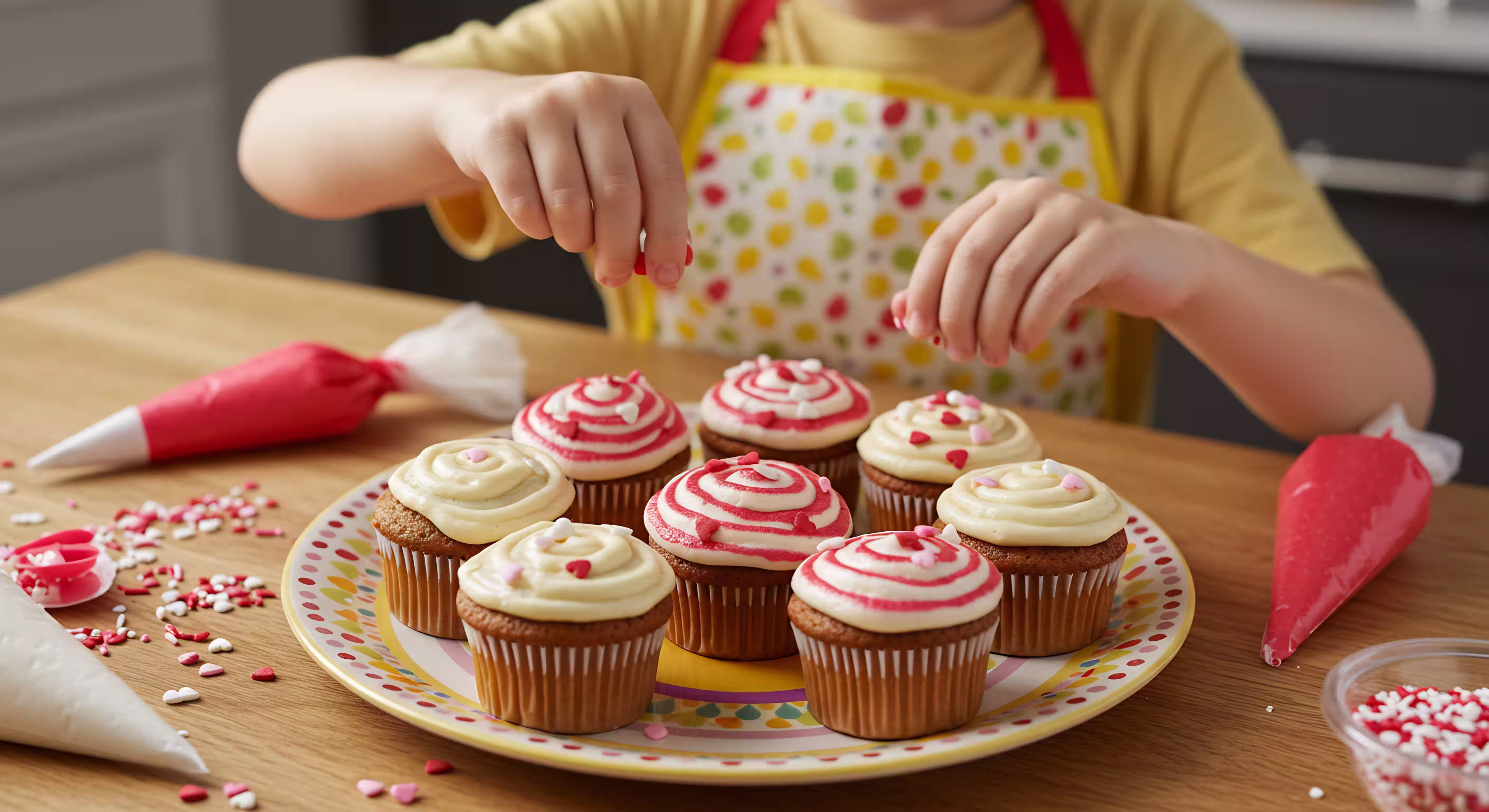 カップケーキを作る子どもの様子